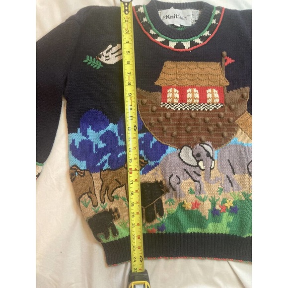 Vintage Early 90s IsKnitCute! Hand Knit Noah’s Ark Sweater. Size 2 = Large - Picture 10 of 12